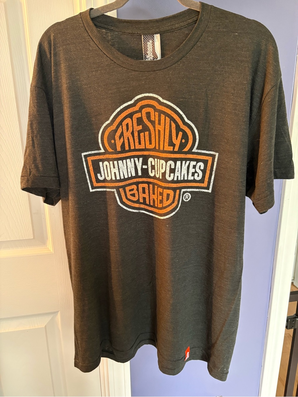 Johnny Cupcakes Black T-Shirt with Orange and White Logo